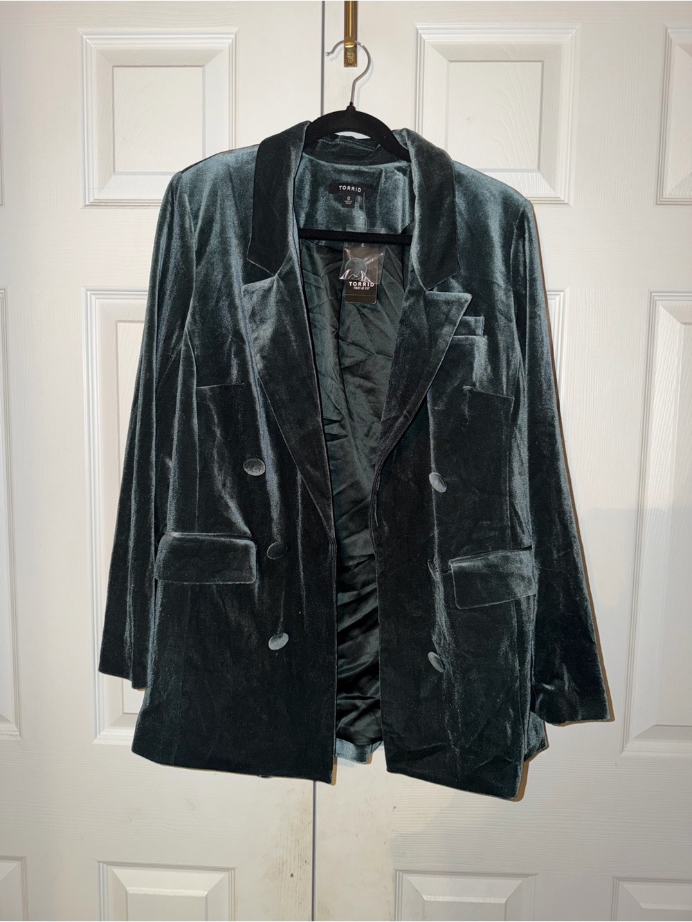 Torrid dark green velvet double-breasted blazer